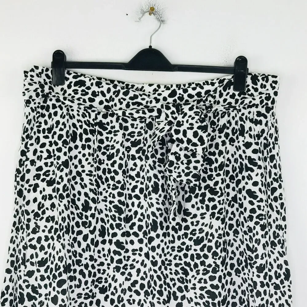 Gibson Women's 2X Skirt White Black Leopard Print Tie Waist Midi A-Line NWT CN11
